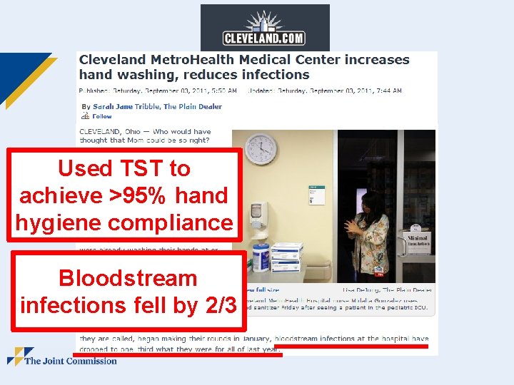 Used TST to achieve >95% hand hygiene compliance Bloodstream infections fell by 2/3 