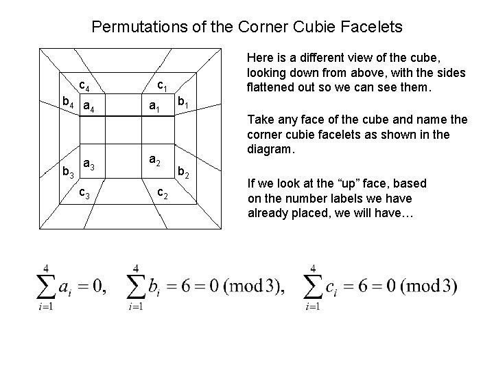 Permutations of the Corner Cubie Facelets c 4 c 1 b 4 a 1