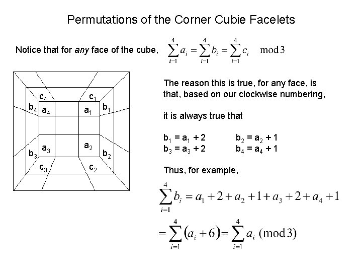 Permutations of the Corner Cubie Facelets Notice that for any face of the cube,
