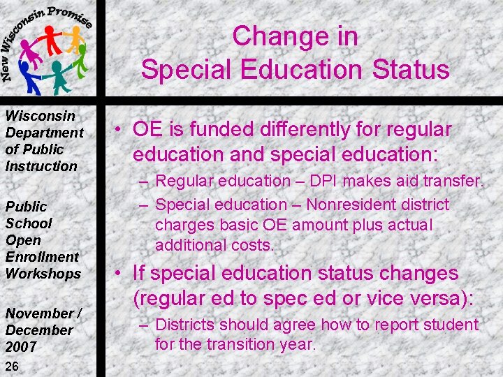Change in Special Education Status Wisconsin Department of Public Instruction Public School Open Enrollment