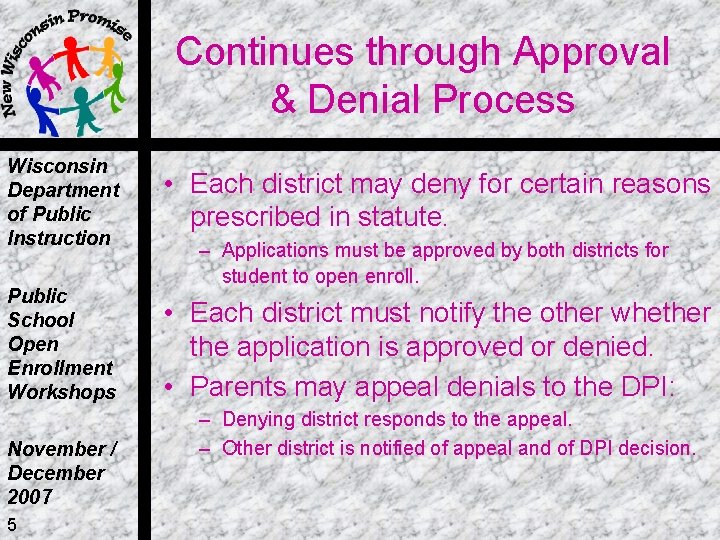 Continues through Approval & Denial Process Wisconsin Department of Public Instruction • Each district