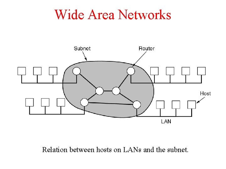 Wide Area Networks Relation between hosts on LANs and the subnet. 
