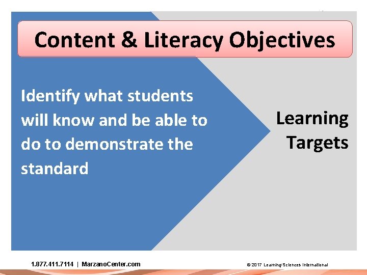 Content & Literacy Objectives Identify what students will know and be able to do