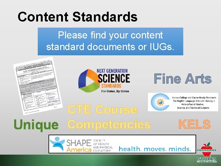 Content Standards Please find your content standard documents or IUGs. Fine Arts CTE Course