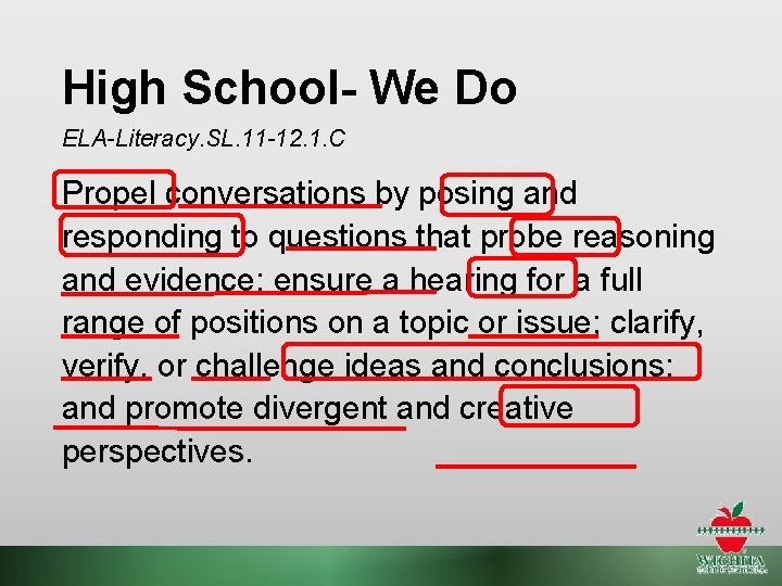 High School- We Do ELA-Literacy. SL. 11 -12. 1. C Propel conversations by posing