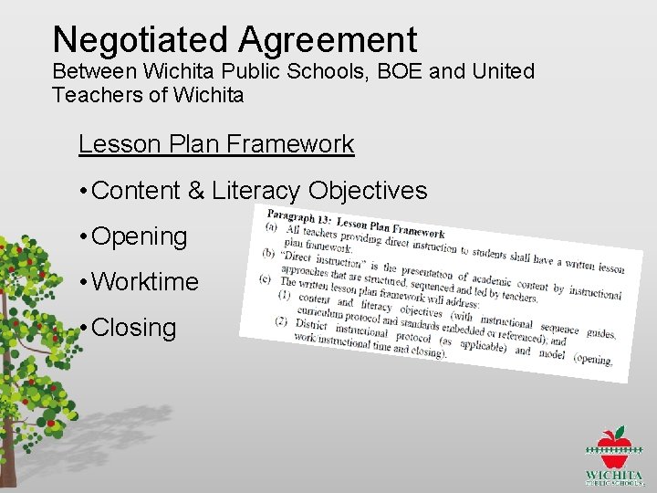 Negotiated Agreement Between Wichita Public Schools, BOE and United Teachers of Wichita Lesson Plan