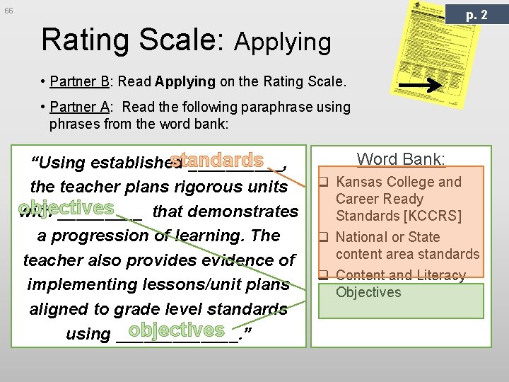 66 p. 2 Rating Scale: Applying • Partner B: Read Applying on the Rating