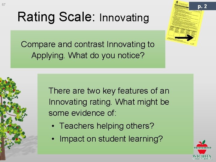 67 p. 2 Rating Scale: Innovating Compare and contrast Innovating to Applying. What do