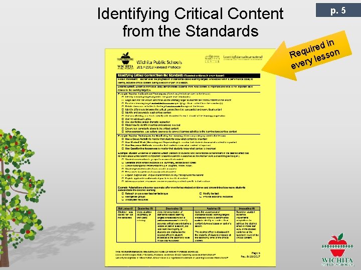 Identifying Critical Content from the Standards p. 5 in d e r ui Req