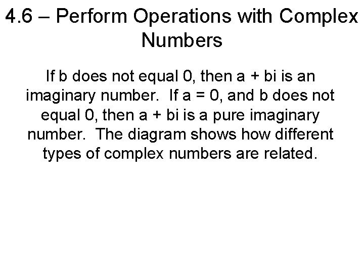 4. 6 – Perform Operations with Complex Numbers If b does not equal 0,