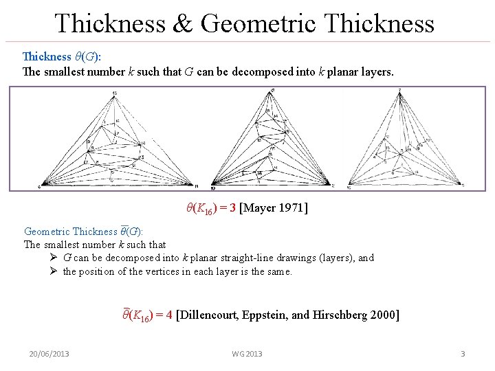 Thickness & Geometric Thickness θ(G): The smallest number k such that G can be