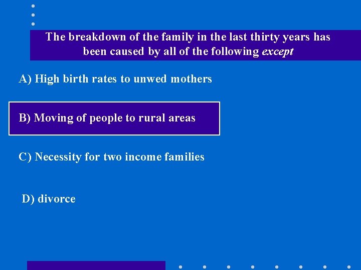 The breakdown of the family in the last thirty years has been caused by