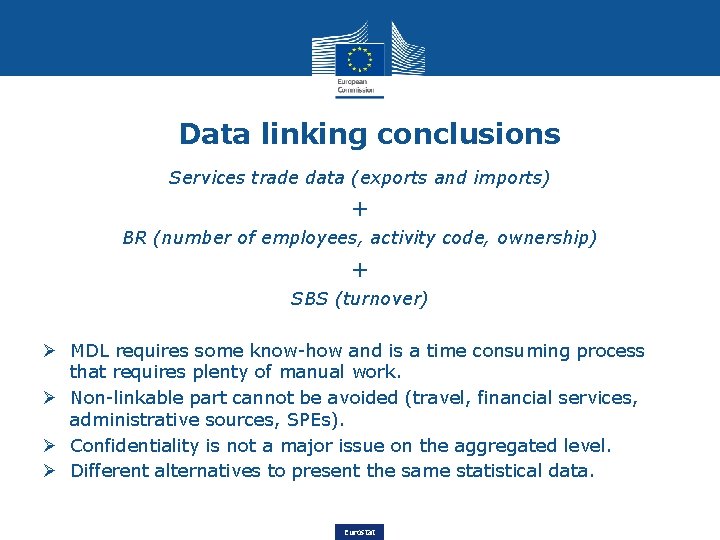 Data linking conclusions Services trade data (exports and imports) + BR (number of employees,