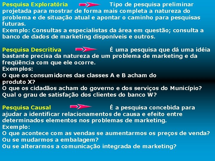 Pesquisa Exploratória Tipo de pesquisa preliminar projetada para mostrar de forma mais completa a