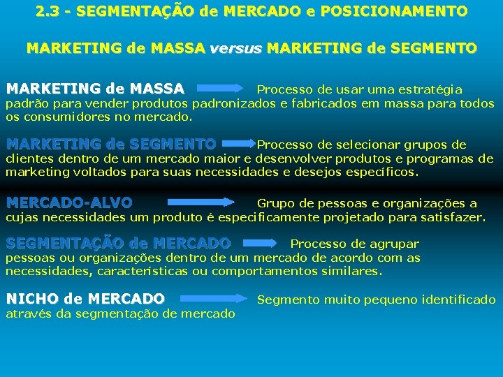 2. 3 - SEGMENTAÇÃO de MERCADO e POSICIONAMENTO MARKETING de MASSA versus MARKETING de