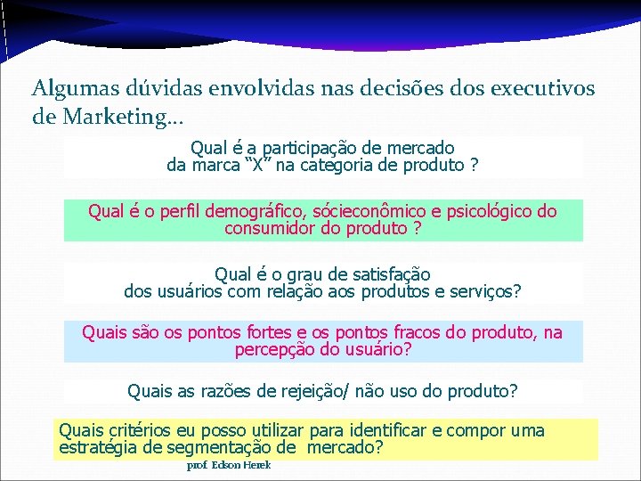 Algumas dúvidas envolvidas nas decisões dos executivos de Marketing. . . Qual é a