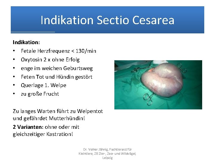 Indikation Sectio Cesarea Indikation: • Fetale Herzfrequenz < 130/min • Oxytosin 2 x ohne