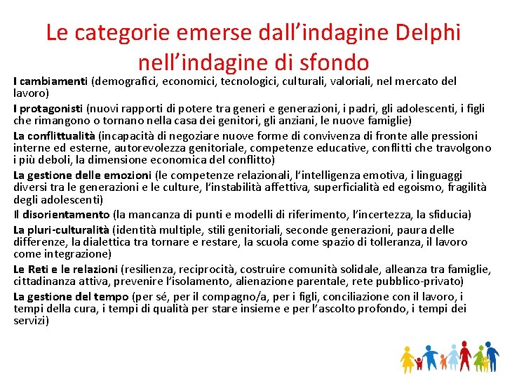 Le categorie emerse dall’indagine Delphi nell’indagine di sfondo I cambiamenti (demografici, economici, tecnologici, culturali,
