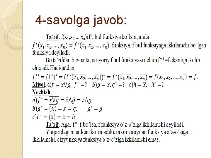 4 savolga javob: 4 savolga javob: