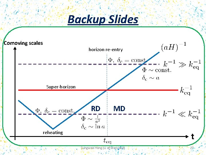 Backup Slides Comoving scales horizon re-entry Super-horizon RD MD reheating t Sungwoo Hong (U