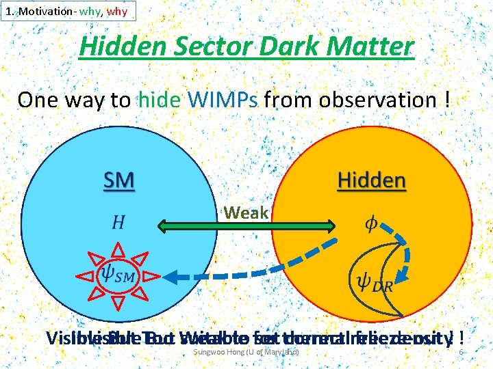 1. Motivation- why, why Hidden Sector Dark Matter One way to hide WIMPs from