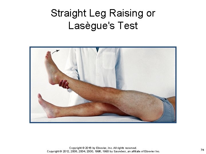 Straight Leg Raising or Lasègue's Test Copyright © 2016 by Elsevier, Inc. All rights