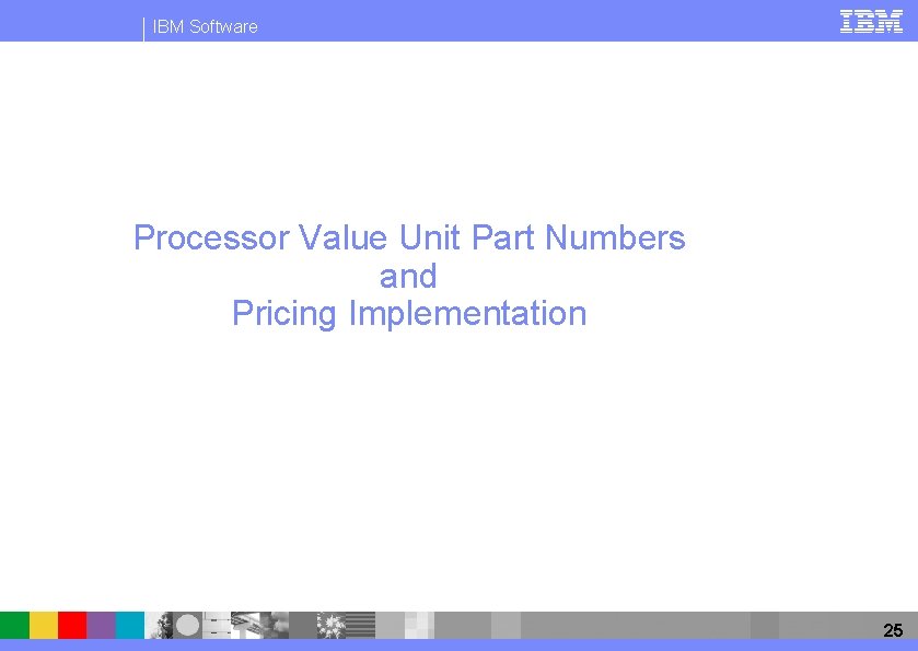 IBM Software Processor Value Unit Part Numbers and Pricing Implementation 25 