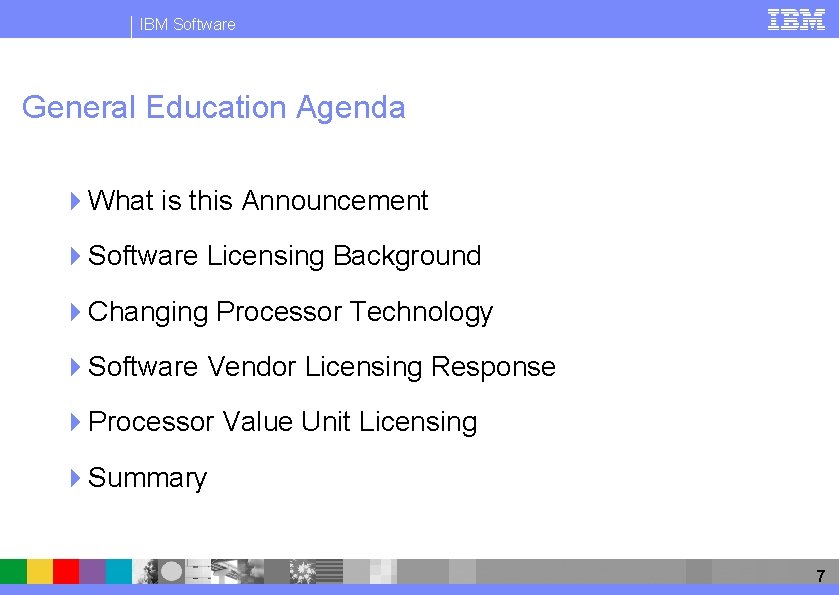 IBM Software General Education Agenda 4 What is this Announcement 4 Software Licensing Background