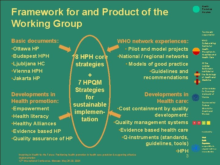 Health Promoting Hospitals Framework for and Product of the Working Group Technically supported by: