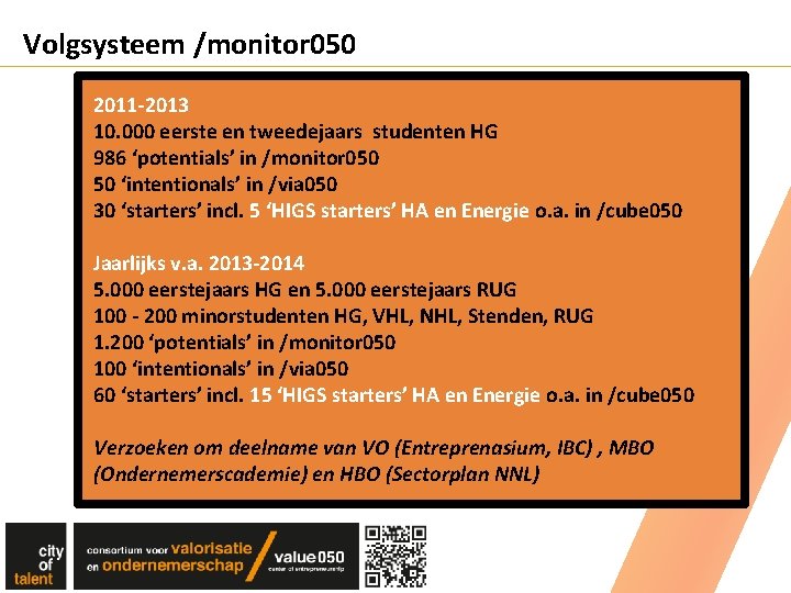 Volgsysteem /monitor 050 2011 -2013 10. 000 eerste en tweedejaars studenten HG 986 ‘potentials’
