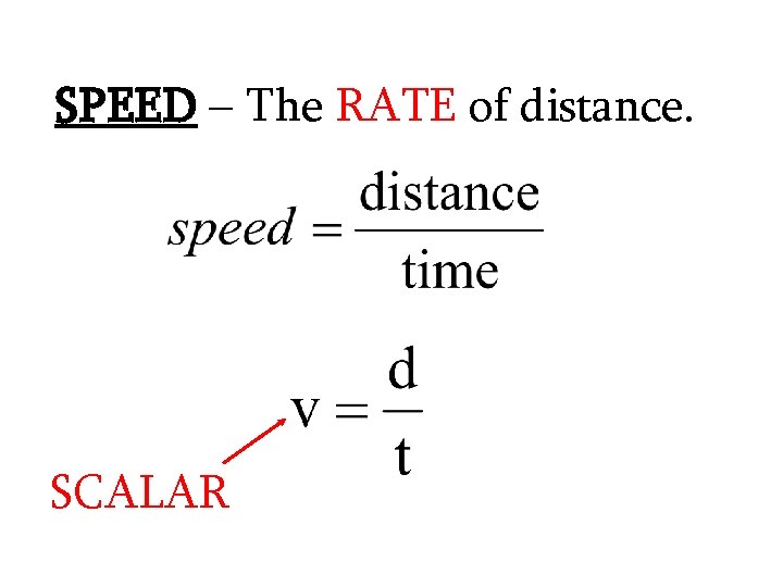 SPEED – The RATE of distance. SCALAR 