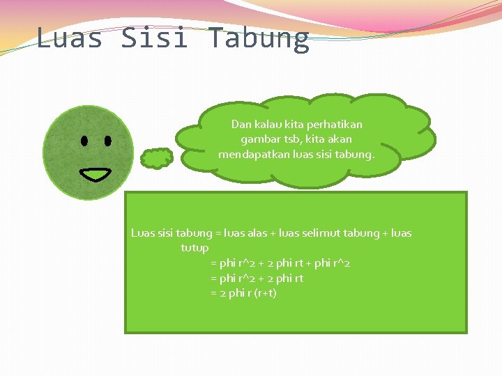 Luas Sisi Tabung Dan kalau kita perhatikan gambar tsb, kita akan mendapatkan luas sisi