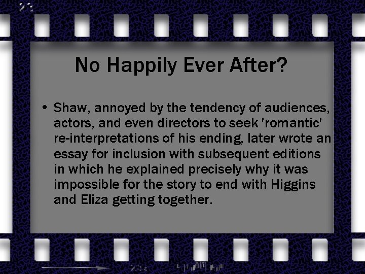No Happily Ever After? • Shaw, annoyed by the tendency of audiences, actors, and