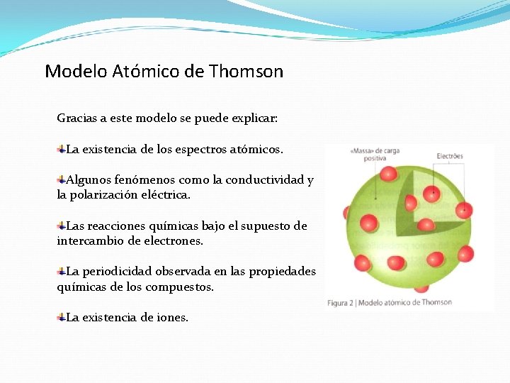 Modelo Atómico de Thomson Gracias a este modelo se puede explicar: La existencia de