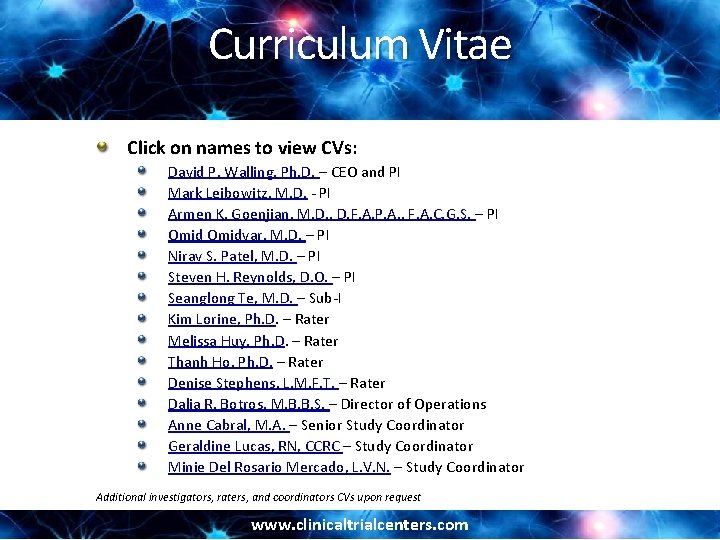 Curriculum Vitae Click on names to view CVs: David P. Walling, Ph. D. –