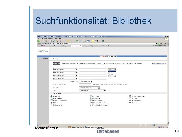 Suchfunktionalität: Bibliothek Meike Klettke 10 