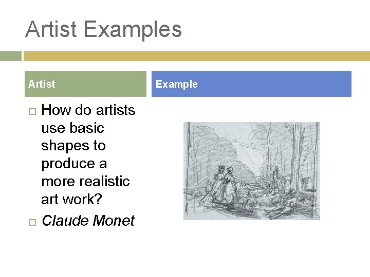 Artist Examples Artist How do artists use basic shapes to produce a more realistic