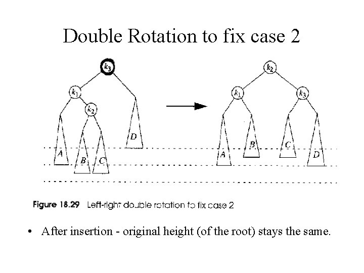 Double Rotation to fix case 2 • After insertion - original height (of the