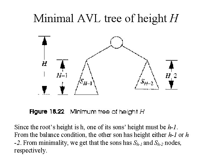 Minimal AVL tree of height H Since the root’s height is h, one of