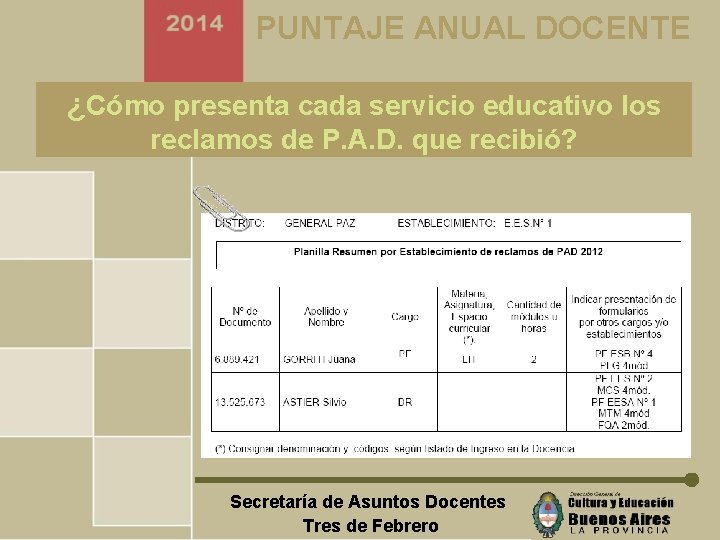 PUNTAJE ANUAL DOCENTE ¿Cómo presenta cada servicio educativo los reclamos de P. A. D.