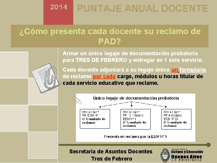 PUNTAJE ANUAL DOCENTE ¿Cómo presenta cada docente su reclamo de PAD? Armar un único