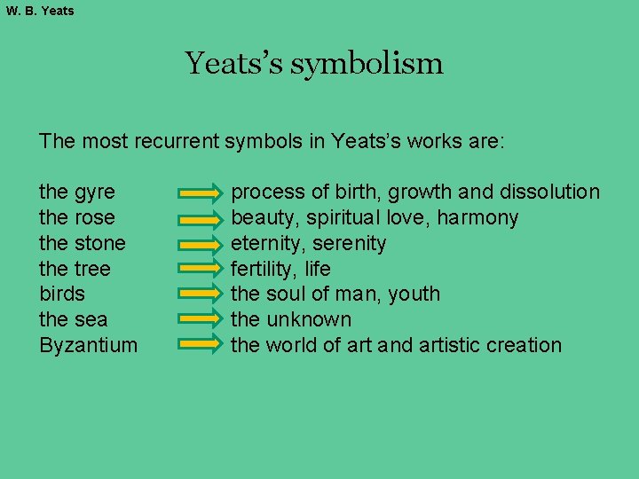W. B. Yeats’s symbolism The most recurrent symbols in Yeats’s works are: the gyre