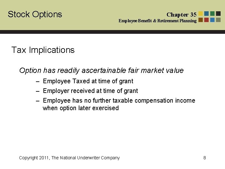 Stock Options Chapter 35 Employee Benefit & Retirement Planning Tax Implications Option has readily