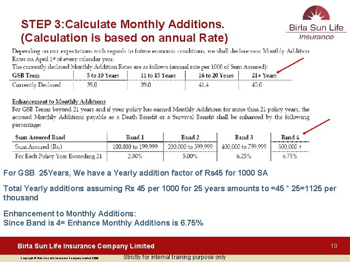  STEP 3: Calculate Monthly Additions. (Calculation is based on annual Rate) For GSB