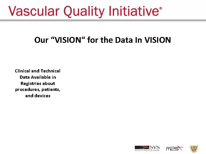 Our “VISION“ for the Data In VISION Clinical and Technical Data Available in Registries