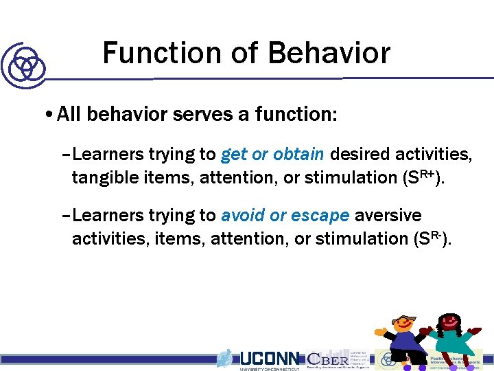 Function of Behavior • All behavior serves a function: –Learners trying to get or