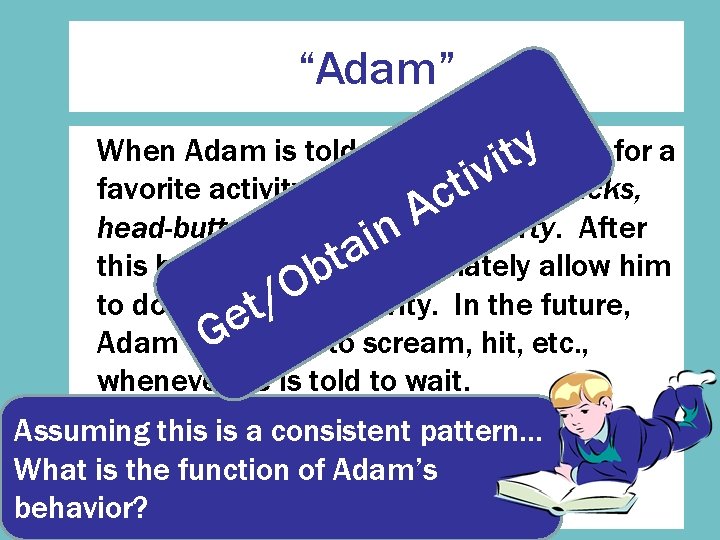 “Adam” When Adam is told that he must y wait for a t i