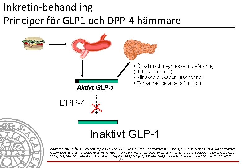 Inkretin-behandling Principer för GLP 1 och DPP-4 hämmare • Ökad insulin syntes och utsöndring