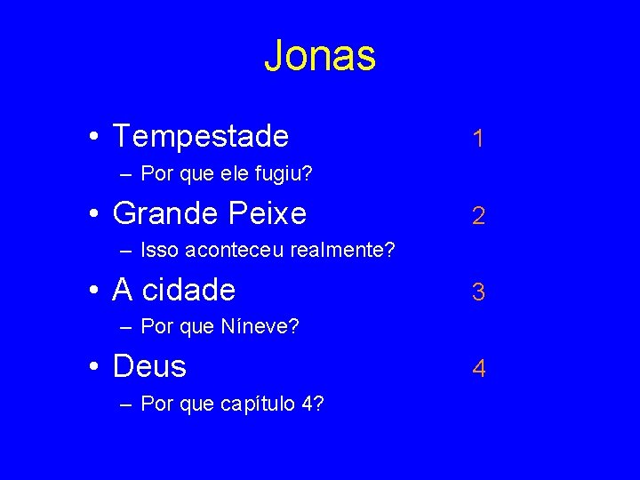 Jonas • Tempestade 1 – Por que ele fugiu? • Grande Peixe 2 –