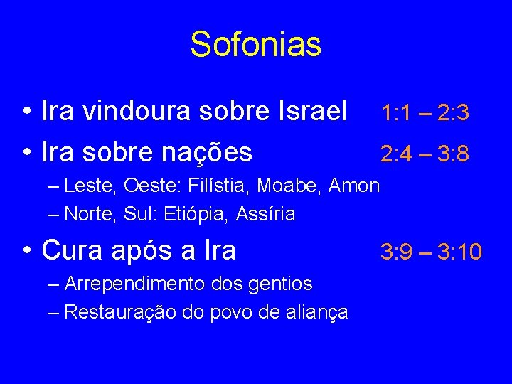 Sofonias • Ira vindoura sobre Israel • Ira sobre nações 1: 1 – 2: